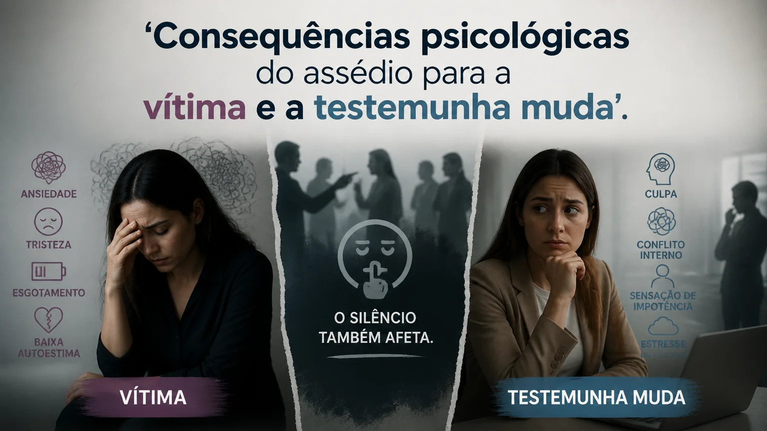 'consequências psicológicas do assédio para a vítima e a testemunha muda'