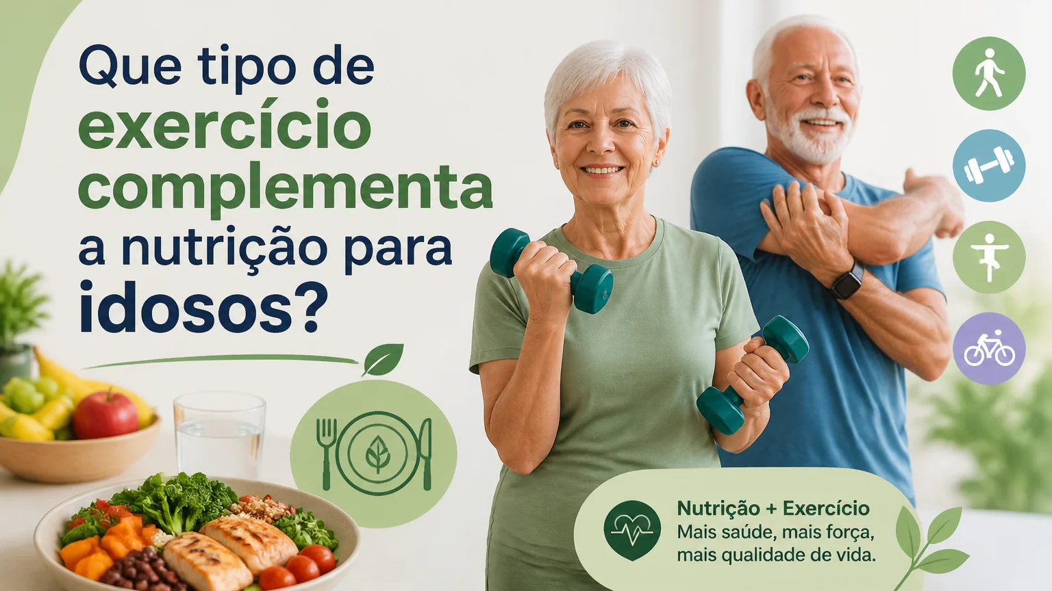 Que tipo de exercício complementa a nutrição para idosos? - nutricao geriatria